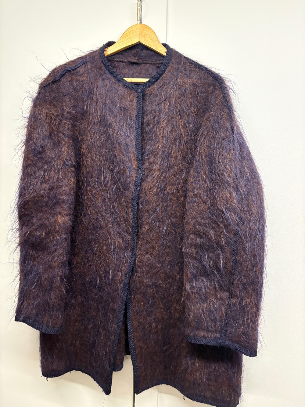 Vintage Purple/Aubergine & Brown Mohair-Cardigan with Snap Buttons - Picture 2 of 10